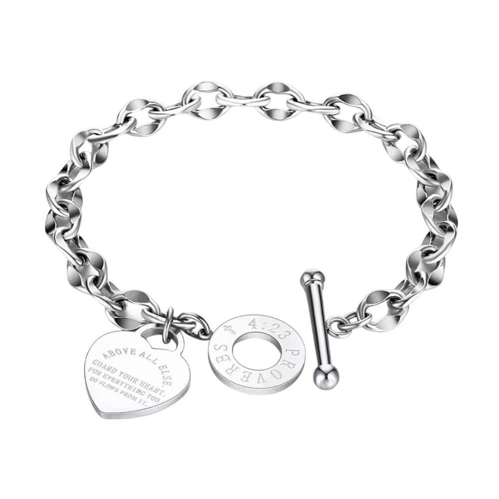 Proverbs 4:23 Heart Charm Bracelet Silver Plated Jewelry NWOT